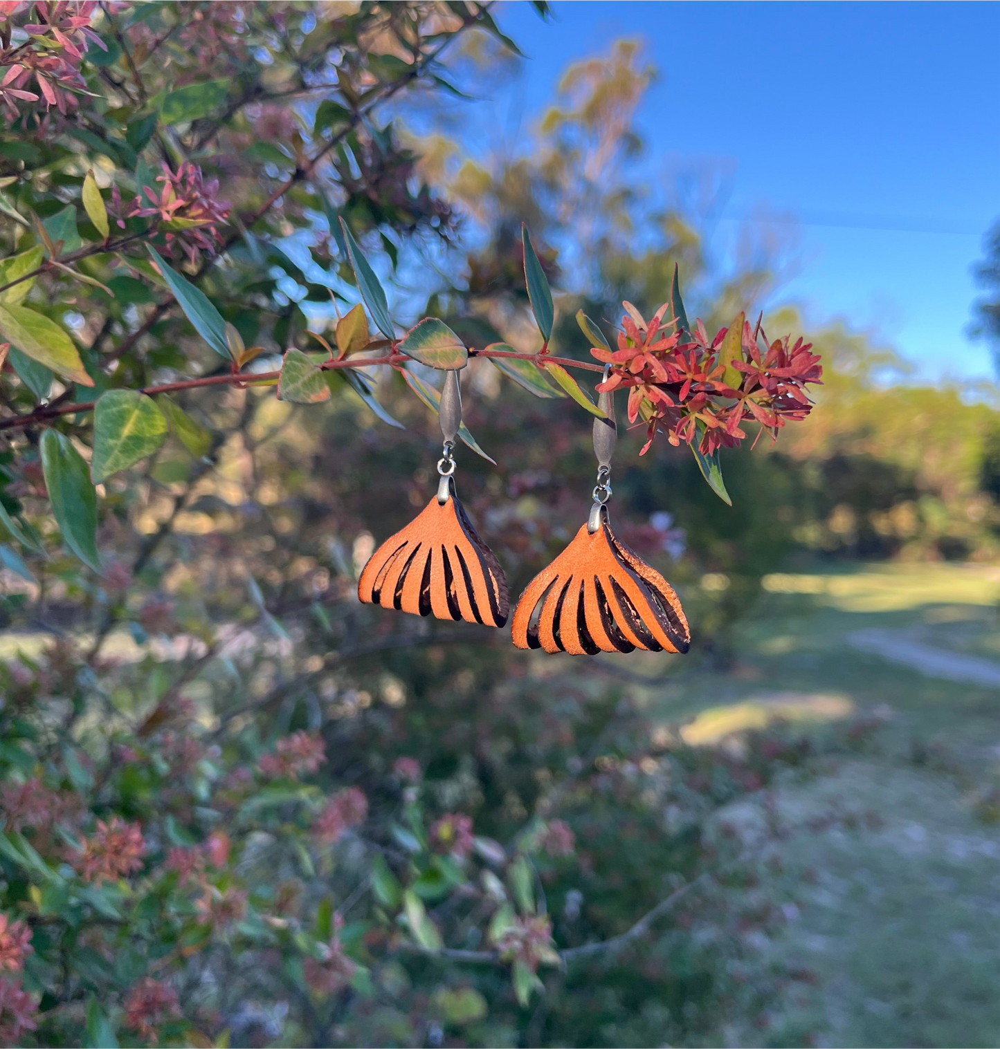 Leather Rustic Basket Earrings