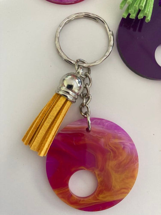 Keyring, Acrylic Circle with Tassel