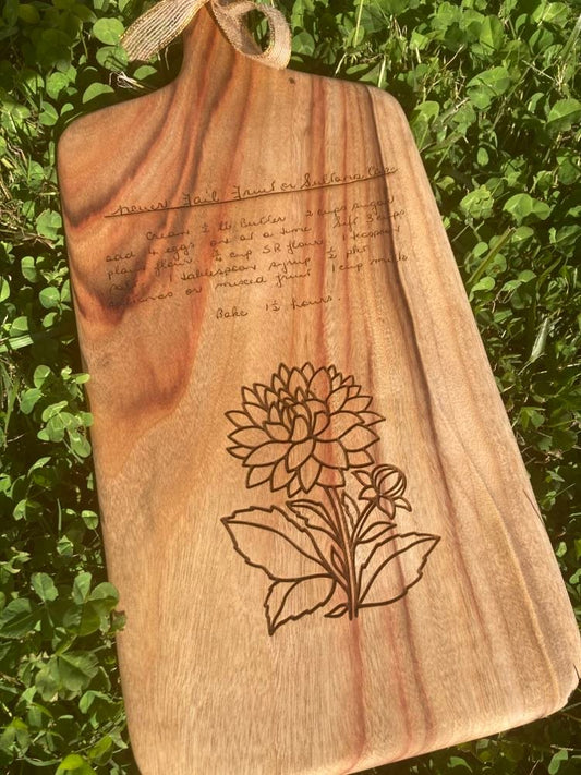 Personalised-Handwritten Recipe on Cutting Board-prices vary. Australian Made.