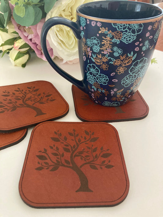 Leather Coaster Set Tree