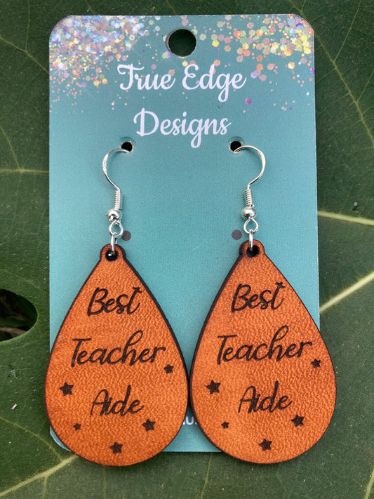 Teacher Appreciation Earrings, Solid Leather - Australian made.