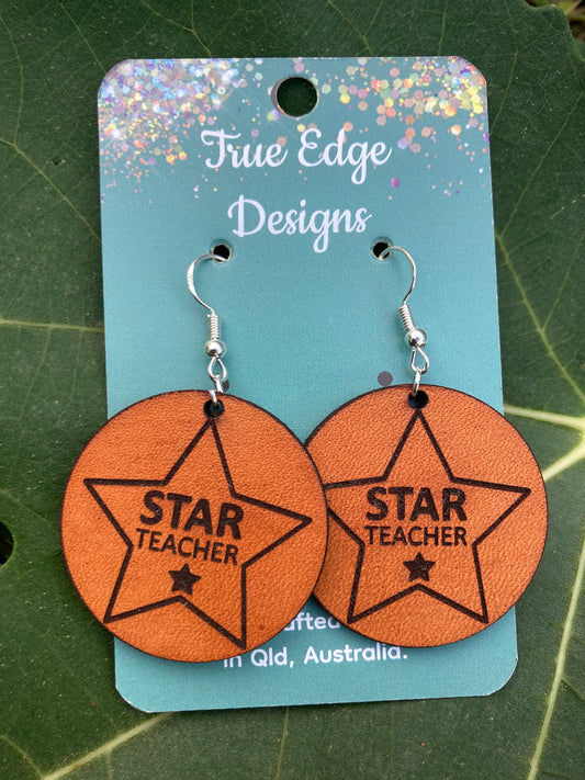 Teacher Appreciation Earrings, Solid Leather - Australian made.