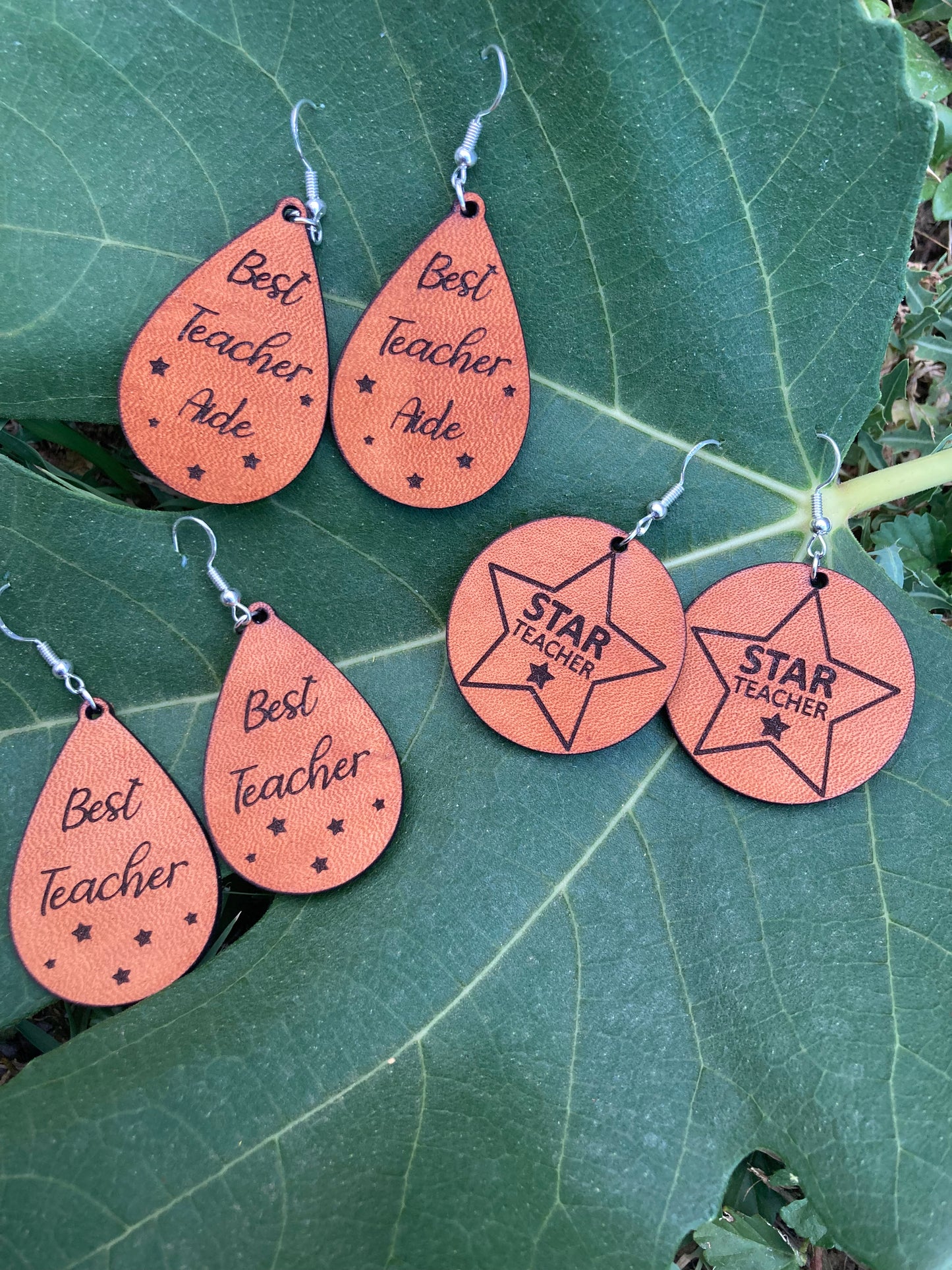 Teacher Appreciation Earrings, Solid Leather - Australian made.