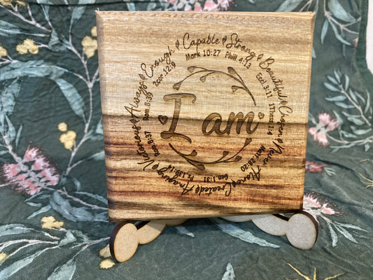 ‘I am’- Coaster with stand - Camphor Laurel