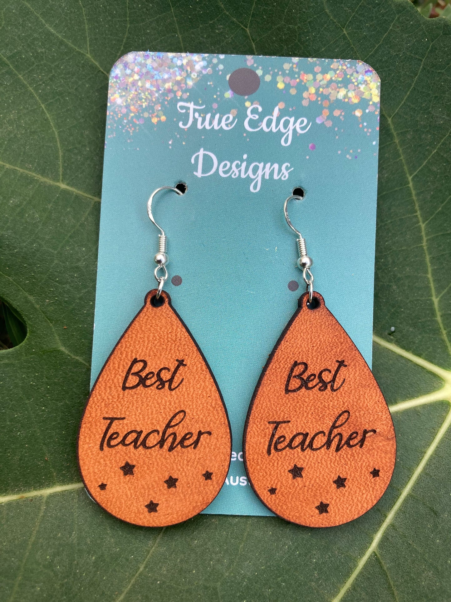 Teacher Appreciation Earrings, Solid Leather - Australian made.