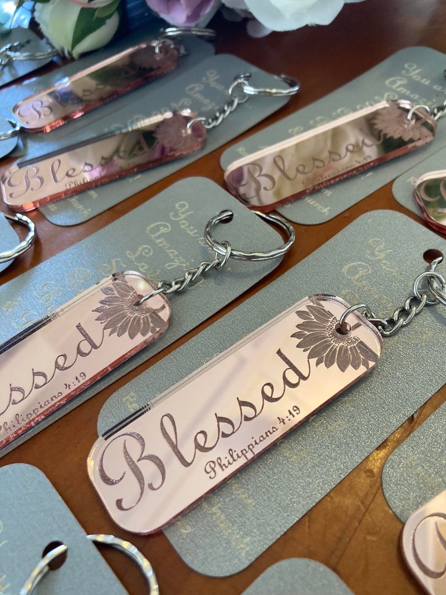 Keyring - 'Blessed' Rose Gold Acrylic with Card