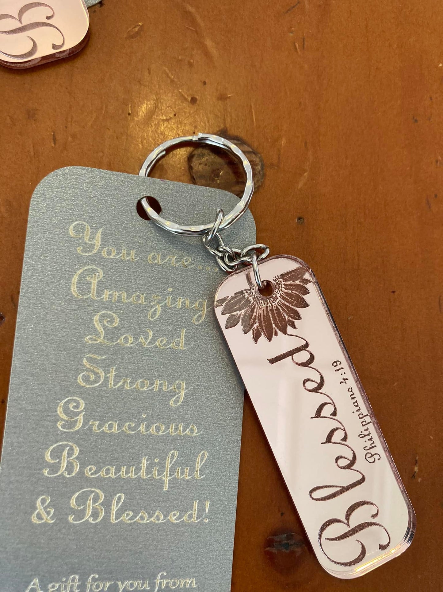 Keyring - 'Blessed' Rose Gold Acrylic with Card